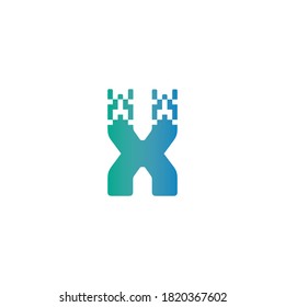 X Letter Pixel Media Technology Logo Design Template