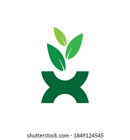 X letter or Pot with leaf logo design vector