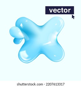 X letter pure water logo in realistic 3D and cartoon balloon style. Glossy eco blue vector illustration. Perfect for watercolor splash banners, organic emblems, healthy food packaging design.