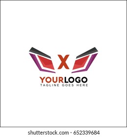 X letter symbol identity, abstract wing reflect logo, double infinity loop logo design template. Beauty eye violet and red concept.