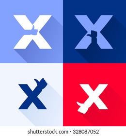 X letter with thumb up set. Vector logo design template elements for your application or corporate identity.