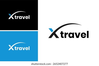 X Letter Travel Logo Vector with Swoosh Symbol for Luxury Trip Brand Identity Elegant Typography Design Modern Business Concept Minimal Clean Font Graphic Illustration Template