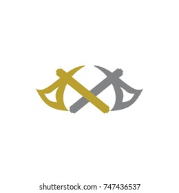 X Letter With Two Axe Logo Design Vector