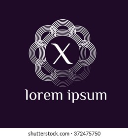 X letter vector logo with circles calligraphic borders (icon, sign, symbol, monogram)