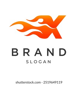 X-Buchstaben-Vektorlogo mit Feuer-Effekt, mehrfarbig einfach flach und minimalistisch, symbolisch
