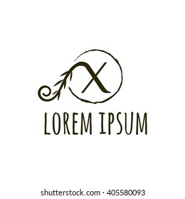 X letter vector logo. Organic logo sign, corporate identity, branding. Monogram design. Vector floral outline frame or border