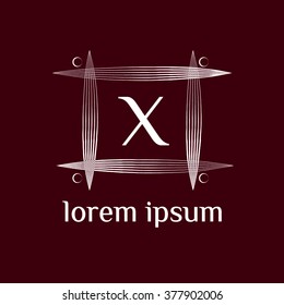 X letter vector logo with square calligraphic border (icon, sign, symbol, monogram)