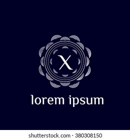 X letter vector logo with square calligraphic borders (icon, sign, symbol, monogram)