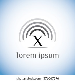 X letter  vector logo template (sign, symbol, emblem, ornament). Frequency circles element 