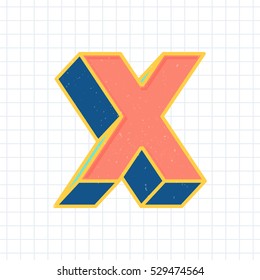 X letter vintage 3D font, retro bold vector typeface, with pastel color