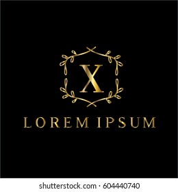 X letter vintage golden vector logo
