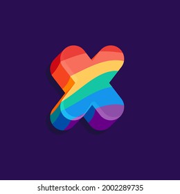 X letter volume logo with Pride LGBTQ flag pattern. Vector Illustration perfect for your rainbow identity, transgender banner, gays and lesbians posters, bisexual design, etc.