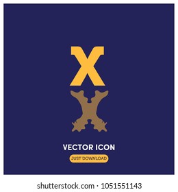 "X" Letter Water Reflection Vector Icon Illustration