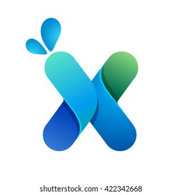 X letter with water waves and drops. Font style, vector design template elements for your ecology application or corporate identity.