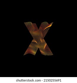 X letter wavy line. X letter with motion wave. Alphabet logo with colorful twisted lines. Creative vector illustration with zebra, sea, print and wavy pattern lines.