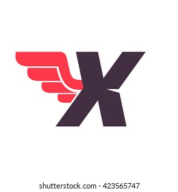 X letter with wing logo design template. Vector sport style typeface for sportswear, sports club, app icon, corporate identity, labels or posters.