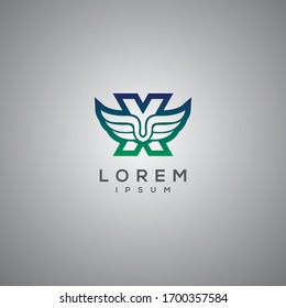 Icono de diseño del logotipo de las alas X. Logotipo de la letra Flying Wing con un concepto creativo y moderno.
