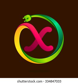 X letter with wire plug icon. Vector design template elements for your application or corporate identity.