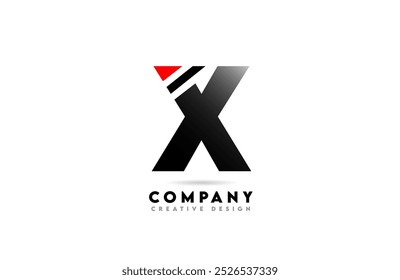 X line cut letter alphabet logo icon design with red black color for company and business