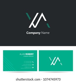 X & A line logo stroke letter design with business card template