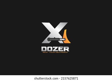 X logo dozer for construction company. Heavy equipment template vector illustration for your brand.