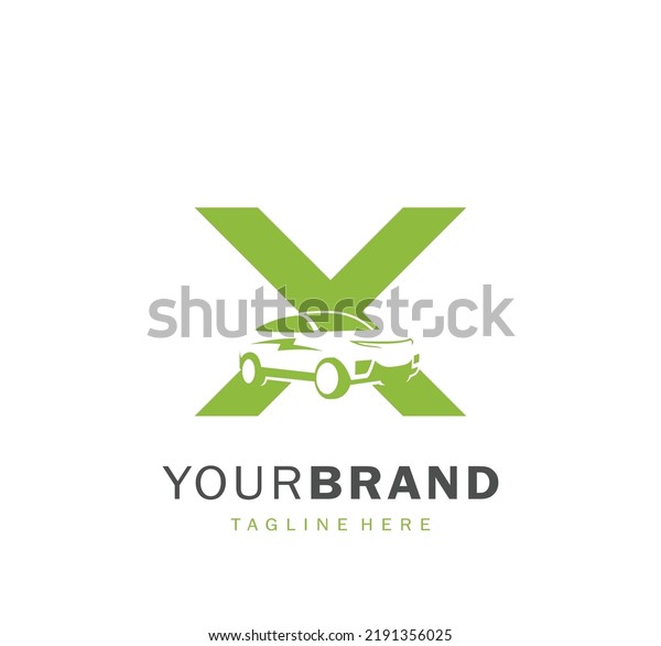 X logo\
with electric car illustration for your\
brand