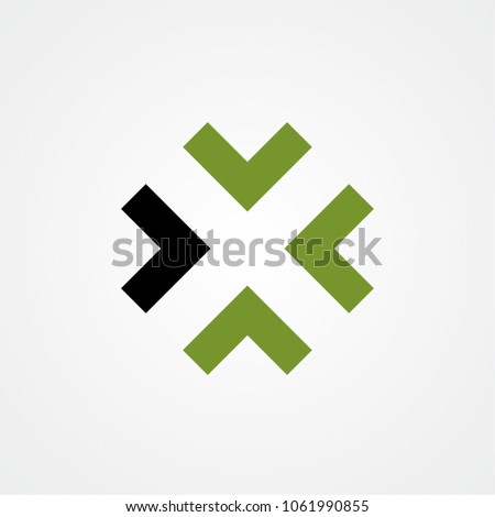 X logo. Four arrows directed in one point. Simbol of target, idea, comunication. Negative space style. Business icon.