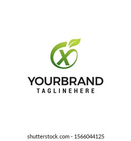 X logo initial letter design template vector with leaf fruit logo design concept template