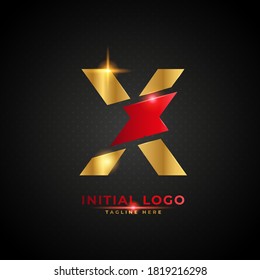 Logo de X. Letra inicial X con color rojo y oro. El concepto de diseño del logotipo de la loncha de lujo, adecuado para la empresa y el negocio.
