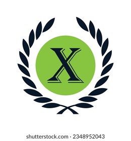 the x logo is in a laurel wreath