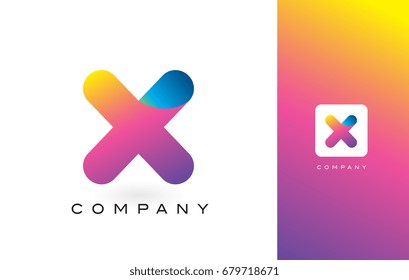 X Logo Letter With Rainbow Vibrant Colors.X Colorful Modern Trendy Purple and Magenta Letters Vector Illustration.
