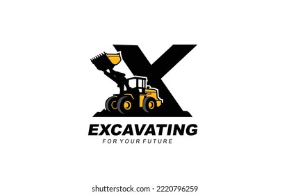 CARGA del logotipo X para la empresa de construcción. Ilustración vectorial de la plantilla de equipo pesado para su marca.