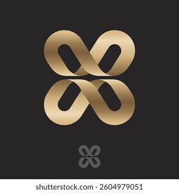 X logo. X monogram. Gold letter X consists of   bended elements. App icon.