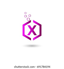 x logo with purple hexagon