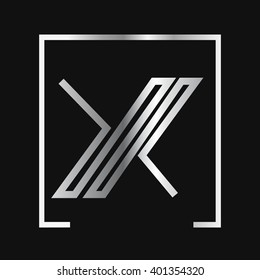 X logo, silver letter , square frame