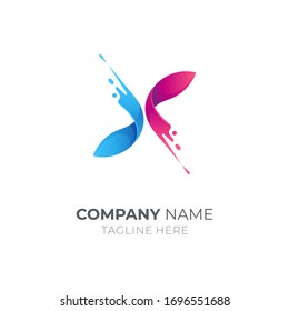 X logo wave water splash. Abstract crossing logo design