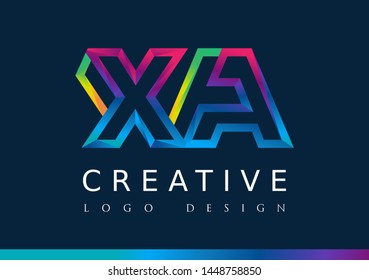 X A Logo. XA Letter Design Vector with Magenta blue and green yellow color