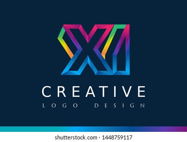 X I Logo. XI Letter Design Vector with Magenta blue and green yellow color