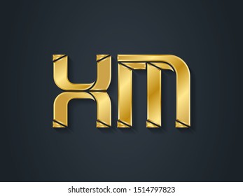 X and M initial golden logo. XM - Metallic 3d icon or logotype template. XM - Vector design element. Gold.