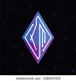X M Initial letter block chain logo icon vector template. Looping mono line circuit letter on rhombus cube logo
