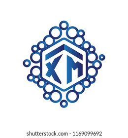 X M Initial letter hexagonal logo vector