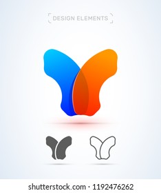 X, M, V letter origami paper style logo elements. Material design, flat and line style