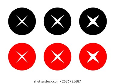 X mark, cross icon set on black circle. Wrong, error, close sign symbol