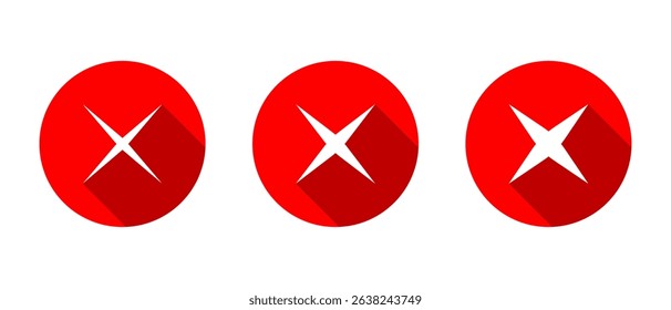 X mark, cross icon set with long shadow. Wrong, error, close sign symbol