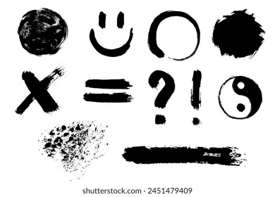 X Mark and enso sign. Hand drawn grunge icons set. Vector brush strokes. Abstract textured shape.