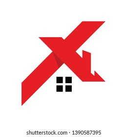 X Mark Home  Logo Design Template