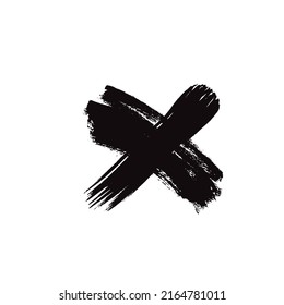 X mark icon. Brush drawn black cross, grunge X symbol, vote silhouette, scribble crosses, error button, freehand check sign, wrong decision pictogram, failed vector illustration