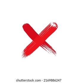 X mark icon. Brush drawn red cross, grunge X symbol, vote silhouette, scribble crosses, error button, freehand check sign, wrong decision pictogram, failed vector illustration