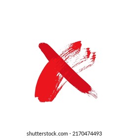 X mark icon. Brush drawn red cross, grunge X symbol, vote silhouette, scribble crosses, error button, freehand check sign, wrong decision pictogram, failed vector illustration