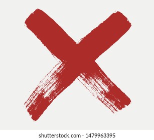 X Mark Icon. Red Cross Sign in grunge style.